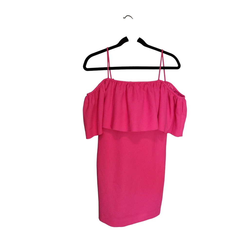 Trina‎ Turk Hot Pink Ruffle Off Shoulder Spaghetti Strap Cocktail Dress Size 4